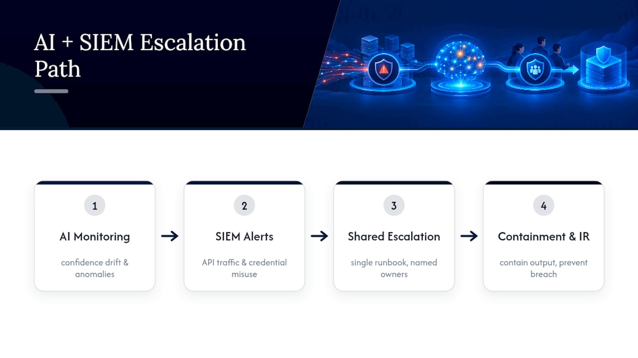 AI monitoring and SIEM escalation flow
