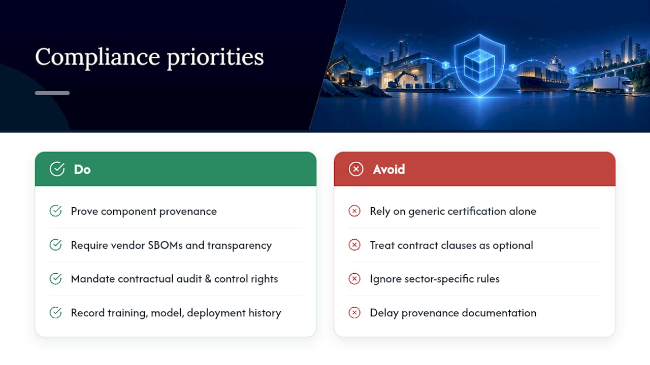 Compliance and regulatory requirements impacting AI supply chain security — overview diagram