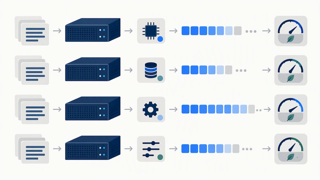 Controlled benchmark runs compare energy per token